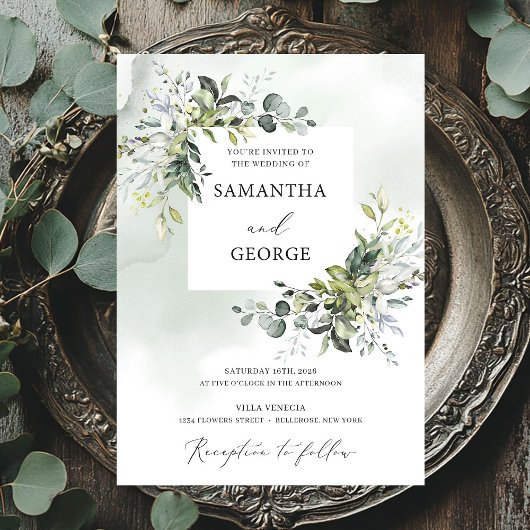 Invitation Mariage moderne boho eucalyptus feuillage verdure
