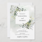 Invitation Mariage moderne boho eucalyptus feuillage verdure (Devant)