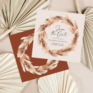 Invitation Mariage moderne boho herbe de pampas en terre cuit