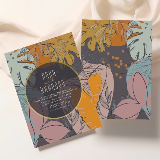 Invitation Mariage Moderne Boho Orange et Noir