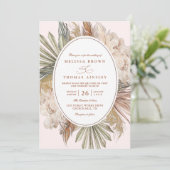 Invitation mariage moderne boho verdure herbe de pampa code q (Debout devant)