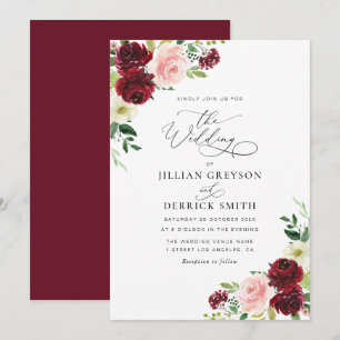 Invitation mariage moderne bordeaux et floral
