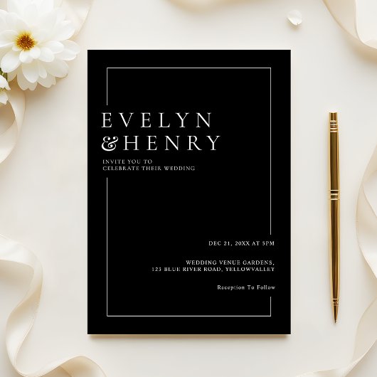Invitation Mariage Moderne Bordure Noir et Blanc