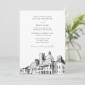 Invitation Mariage moderne Boston Skyline Sketch noir et blan (Debout devant)