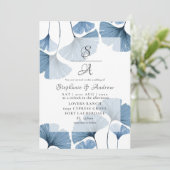 Invitation Mariage Moderne Botanique Bleu Ginkgo (Debout devant)