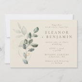 Invitation Mariage Moderne Botanique Or et Vert de Sauge (Devant)