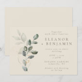 Invitation Mariage Moderne Botanique Or et Vert de Sauge (Devant / Derrière)