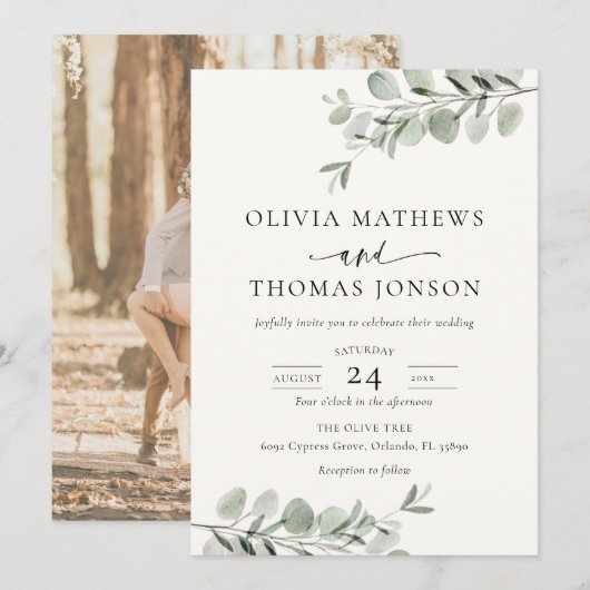Invitation Mariage Moderne Botanique & Photo (Devant / Derrière)