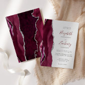 Invitation Mariage Moderne Bourgogne Argent Agate Gris Clair