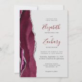 Invitation Mariage Moderne Bourgogne Argent Agate Gris Clair (Devant)
