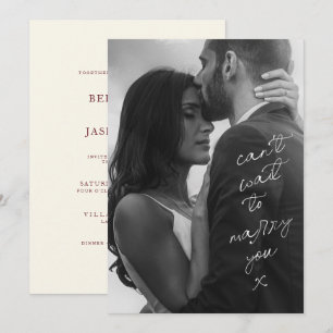 Invitation Mariage Moderne Bourgogne Ivory Photo Manuscrit