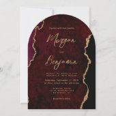 Invitation Mariage Moderne Bourgogne Or Agate Écriture Arc (Devant)