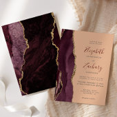 Invitation Mariage Moderne Bourgogne Or Agate Pêche