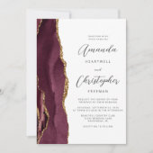 Invitation Mariage Moderne Bourguignon Or Agate Script (Devant)