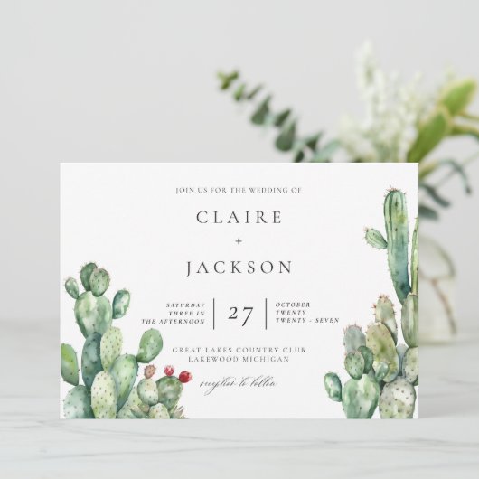 Invitation Mariage moderne Cactus (Debout devant)