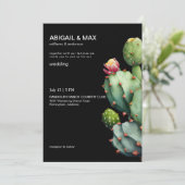 Invitation Mariage Moderne Cactus Tropical Noir (Debout devant)