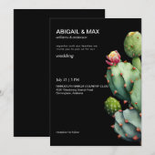 Invitation Mariage Moderne Cactus Tropical Noir (Devant / Derrière)