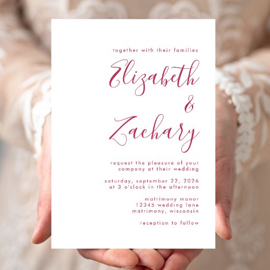 Invitation Mariage Moderne Calligraphié Magenta
