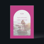 Invitation Mariage moderne Camila Pink Arch<br><div class="desc">Faire-part de mariage moderne avec votre monogramme avec vos détails sur votre photo préférée à l'intérieur d'une arche sur un arrière - plan magenta dynamique. Le modèle comprend une simple superposition pour permettre au texte de s'afficher sur l'image et peut être supprimé dans l'outil d'édition de conception. Ce design simple...</div>