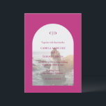 Invitation Mariage moderne Camila Pink Arch<br><div class="desc">Faire-part de mariage moderne avec votre monogramme avec vos détails sur votre photo préférée à l'intérieur d'une arche sur un arrière - plan magenta dynamique. Le modèle comprend une simple superposition pour permettre au texte de s'afficher sur l'image et peut être supprimé dans l'outil d'édition de conception. Ce design simple...</div>