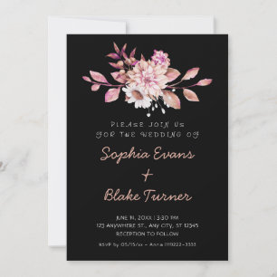 Invitation Mariage Moderne Campagne Fleurie Noir