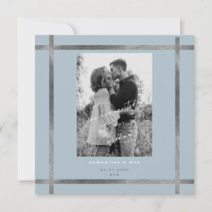 Invitation Mariage Moderne Carré Bleu Glacé & Argent
