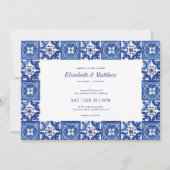 Invitation Mariage moderne Carrelage bleu & blanc méditerrané (Devant)