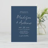Invitation Mariage Moderne Casual Script Bleu Marine (Debout devant)