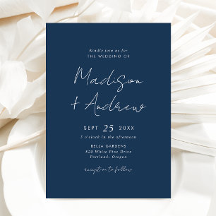 Invitation Mariage Moderne Casual Script Bleu Marine