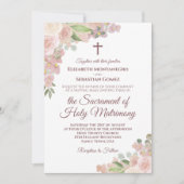 Invitation Mariage moderne catholique avec code QR et fleurs (Devant)