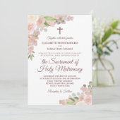 Invitation Mariage moderne catholique avec code QR et fleurs (Debout devant)