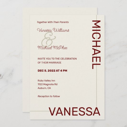 Invitation Mariage moderne chic (Devant / Derrière)