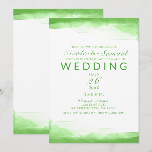 Invitation Mariage Moderne Chic à l'Aquarelle Vert Citron Cla (Devant / Derrière)