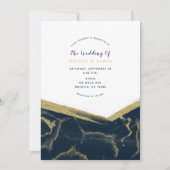 Invitation Mariage Moderne Chic avec Marbre Bleu Foncé et Or (Devant)