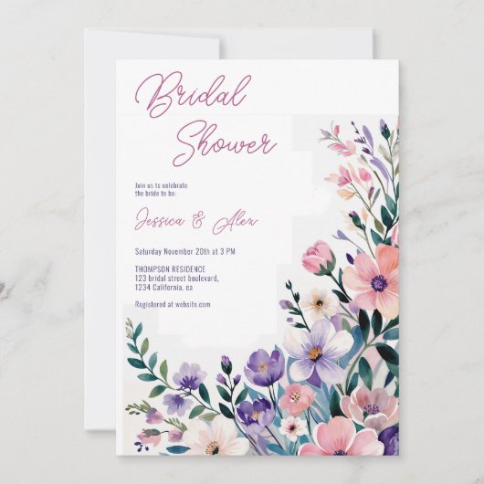 Invitation Mariage moderne chic Boho Fleurs sauvages (Devant)