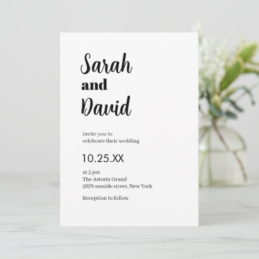 Invitation Mariage moderne chic et moderne noir et blanc (Debout devant)