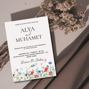 Invitation Mariage moderne chic fleurs sauvages ivoire