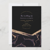 Invitation Mariage Moderne Chic Marbre Noir Violet & Or (Devant)