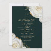 Invitation Mariage Moderne Chic Rose Blanche Vert Émeraude (Devant)