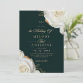 Invitation Mariage Moderne Chic Rose Blanche Vert Émeraude (Debout devant)