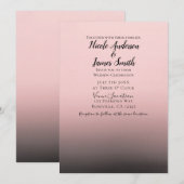 Invitation Mariage Moderne Chic Rose Pâle et Noir Ombré (Devant / Derrière)