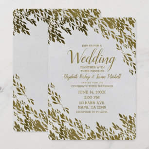 Invitation Mariage Moderne Chic Rustique Feuilles Blanches et