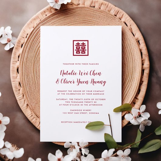 Invitation Mariage moderne chinois rouge double bonheur Invit