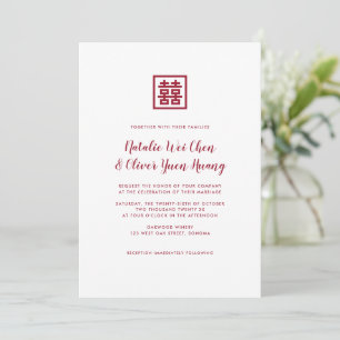 Invitation Mariage moderne chinois rouge double bonheur Invit