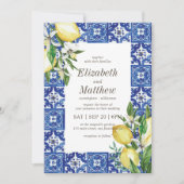 Invitation Mariage moderne citron feuillage bleu méditerranée (Devant)