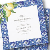 Invitation Mariage moderne citron feuillage bleu méditerranée