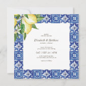 Invitation Mariage moderne citron feuillage bleu méditerranée (Devant)