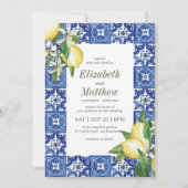 Invitation Mariage moderne citron feuillage bleu méditerranée (Devant)