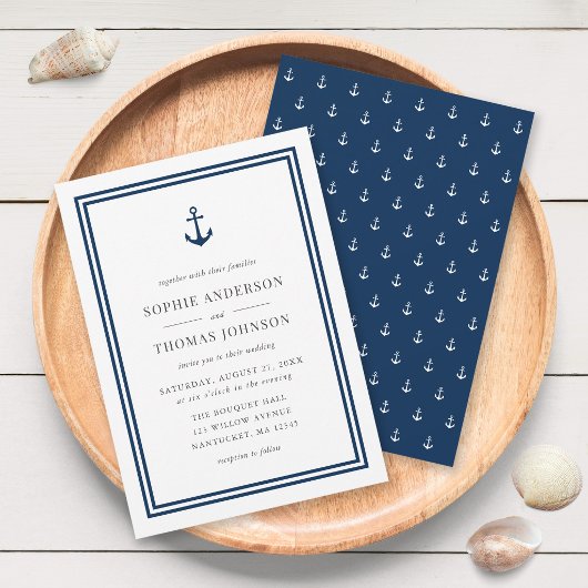 Invitation Mariage Moderne Classique Ancre Editable Couleur