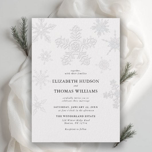 Invitation Mariage Moderne Classique Flocon de Neige Hiver Ty